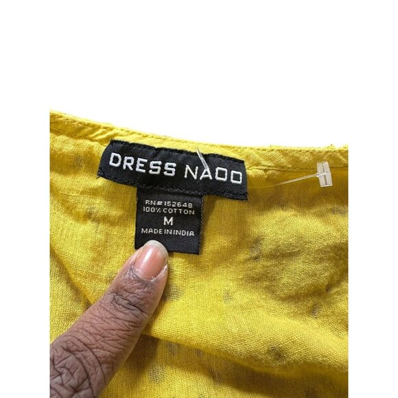 Babydoll Y2K Embroidered Maxi Yellow Dress Puff Sleeves Fairy Cottagecore Sz M - Picture 10 of 14